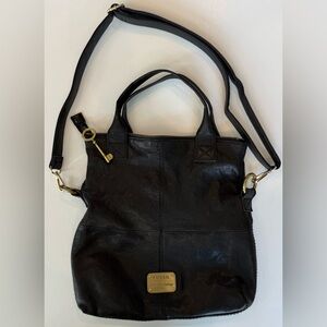 Fossil Modern Cargo Long Live Vintage Line Soft Leather Satchel Crossbody Black